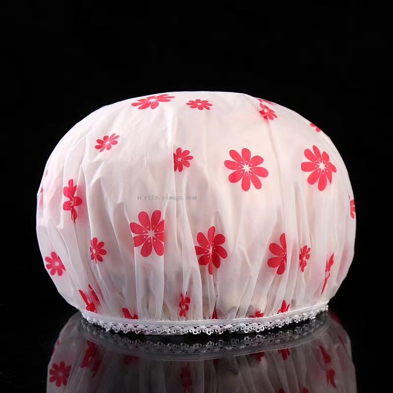 Factory Direct Sales Printed PEVA Transparent Bottom Elastic Lace Shower Cap
