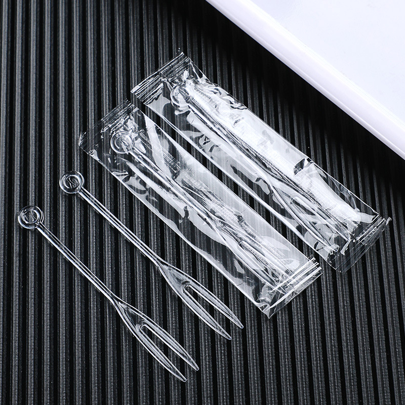 Fork Individually Packaged Transparent Plastic Small Fork Cake Fork Dessert Fork Household Fruit Toothpick Plug