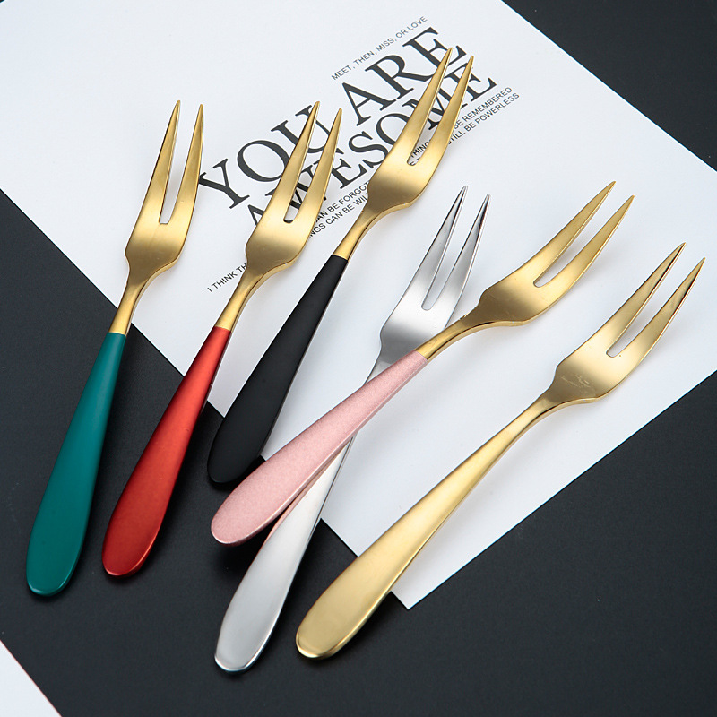 304 Stainless Steel Fruit Fork Household Pastry Fork Two-Pronged Fork Thickened Fruit Toothpick Moon Cake Dessert Fork