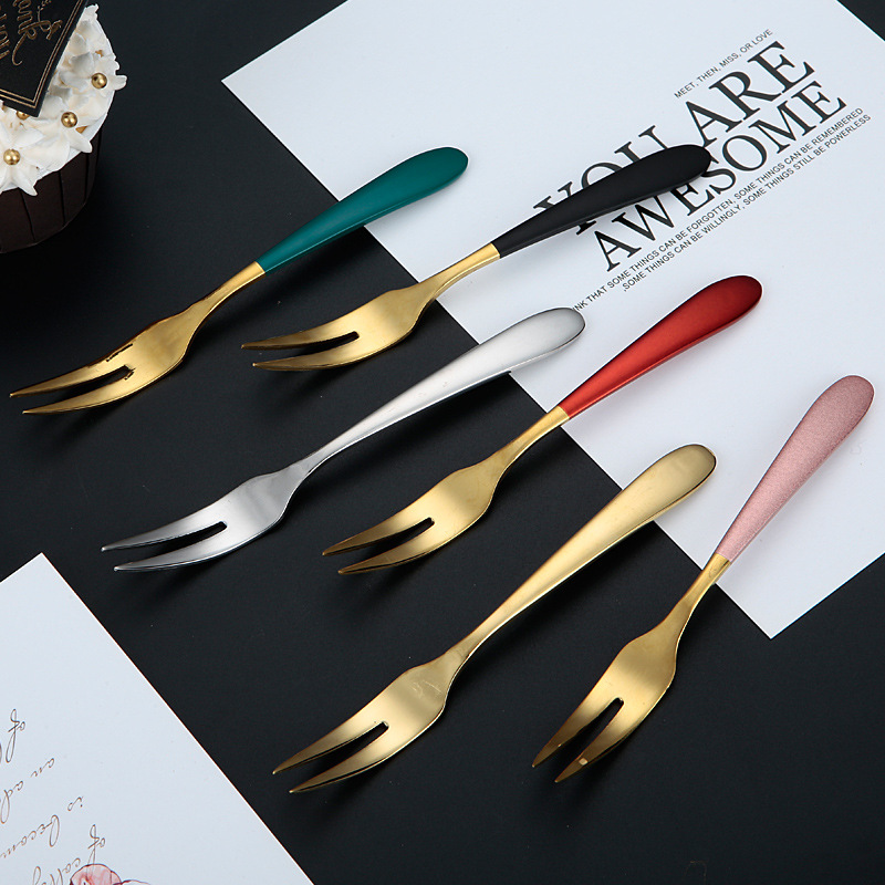 304 Stainless Steel Fruit Fork Household Pastry Fork Two-Pronged Fork Thickened Fruit Toothpick Moon Cake Dessert Fork