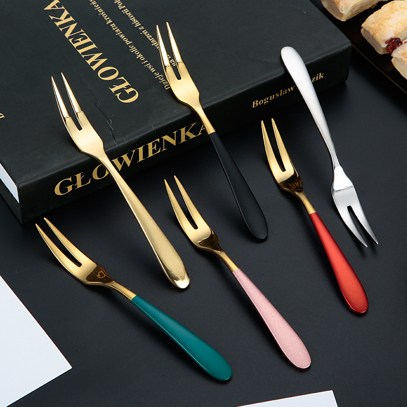 304 Stainless Steel Fruit Fork Household Pastry Fork Two-Pronged Fork Thickened Fruit Toothpick Moon Cake Dessert Fork