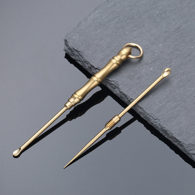 Multifunctional Pure Brass Ear Pick Earpick Old-Fashioned Earpick Key Ring Ear Picking Tools Metal Toothpick Portable