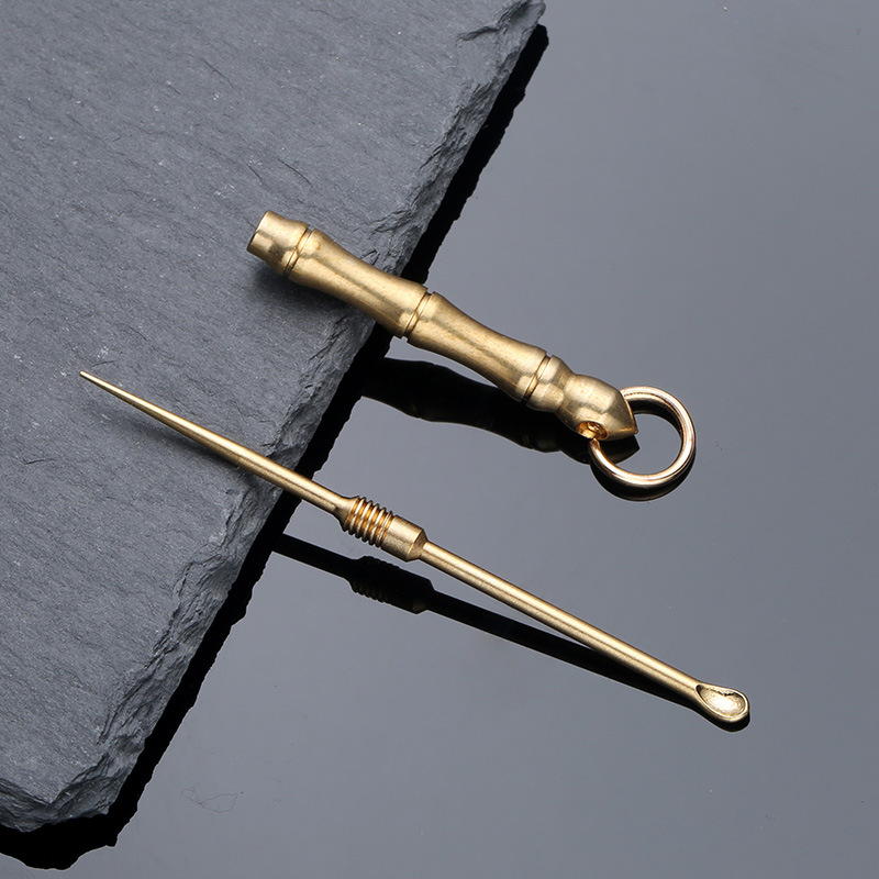 Multifunctional Pure Brass Ear Pick Earpick Old-Fashioned Earpick Key Ring Ear Picking Tools Metal Toothpick Portable