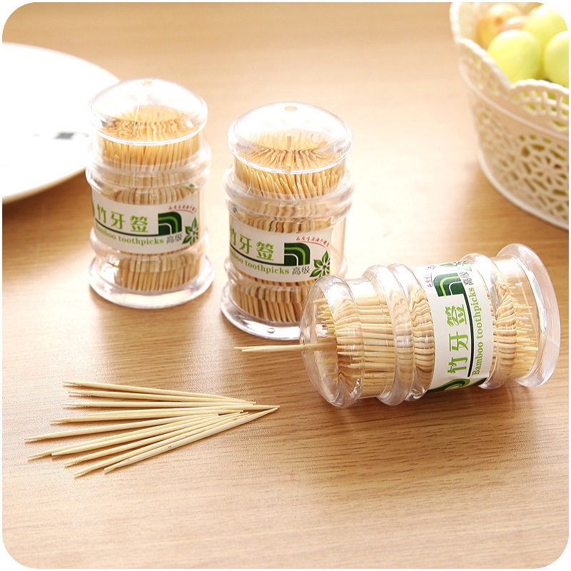 Natural Bamboo for Home Use and Restaurants Bamboo Toothpick Box Cylindrical Portable Disposable Two-Head Environmental Protection Toothpick Tube