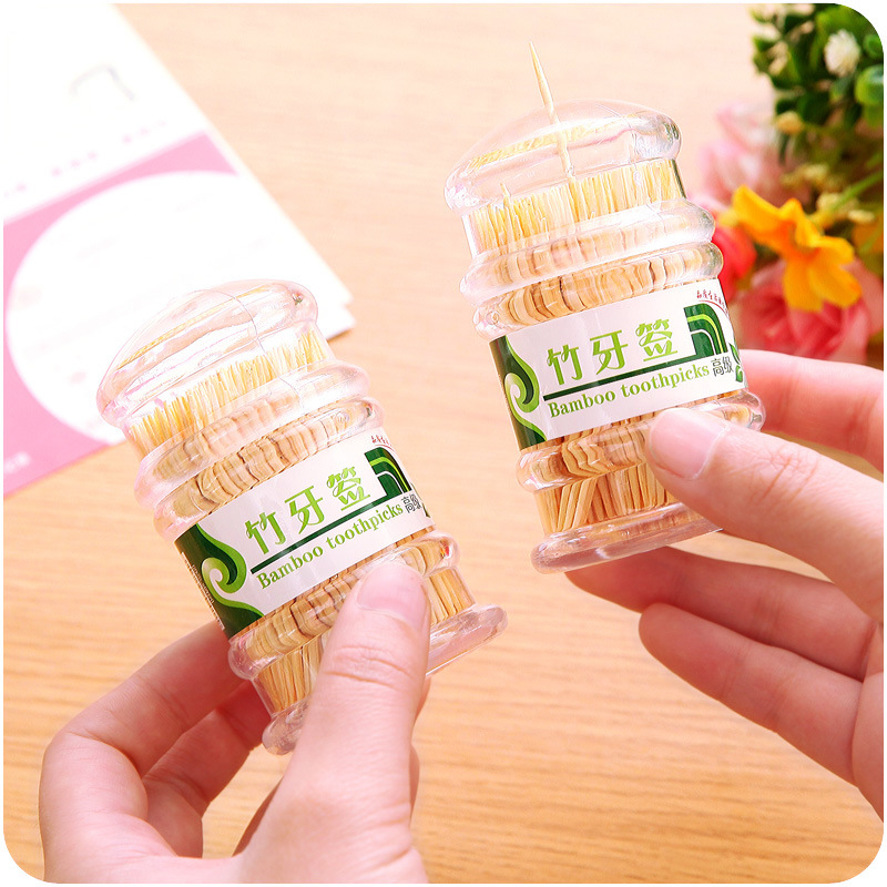 Natural Bamboo for Home Use and Restaurants Bamboo Toothpick Box Cylindrical Portable Disposable Two-Head Environmental Protection Toothpick Tube