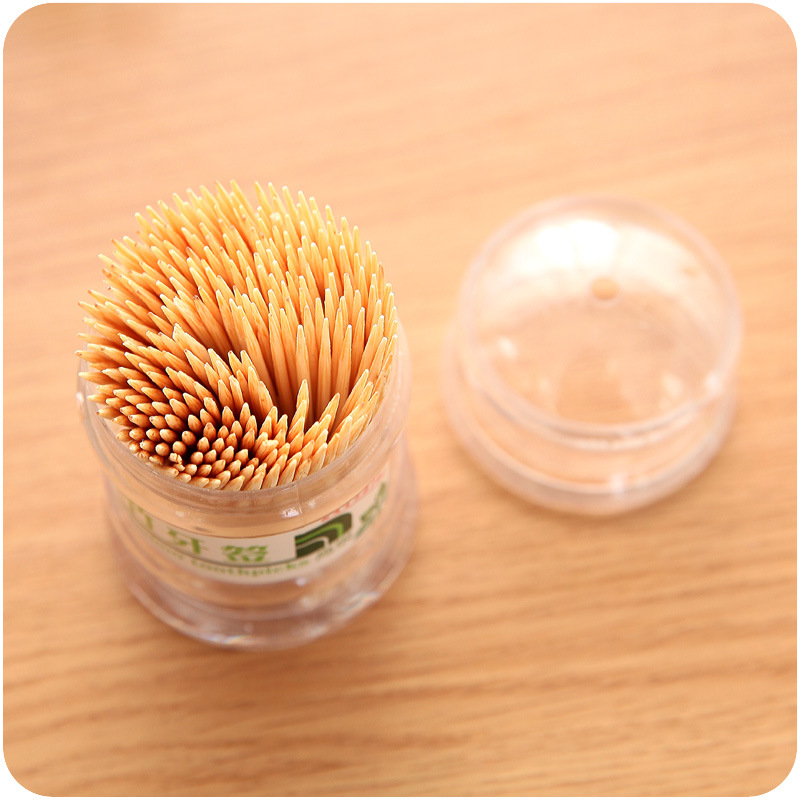 Natural Bamboo for Home Use and Restaurants Bamboo Toothpick Box Cylindrical Portable Disposable Two-Head Environmental Protection Toothpick Tube