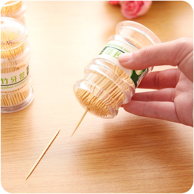 Natural Bamboo for Home Use and Restaurants Bamboo Toothpick Box Cylindrical Portable Disposable Two-Head Environmental Protection Toothpick Tube