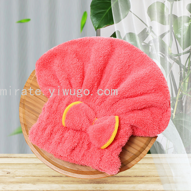 Microfiber Hair-Drying Cap Bow Shower Cap Thick Coral Fleece Princess Hat Shower Cap