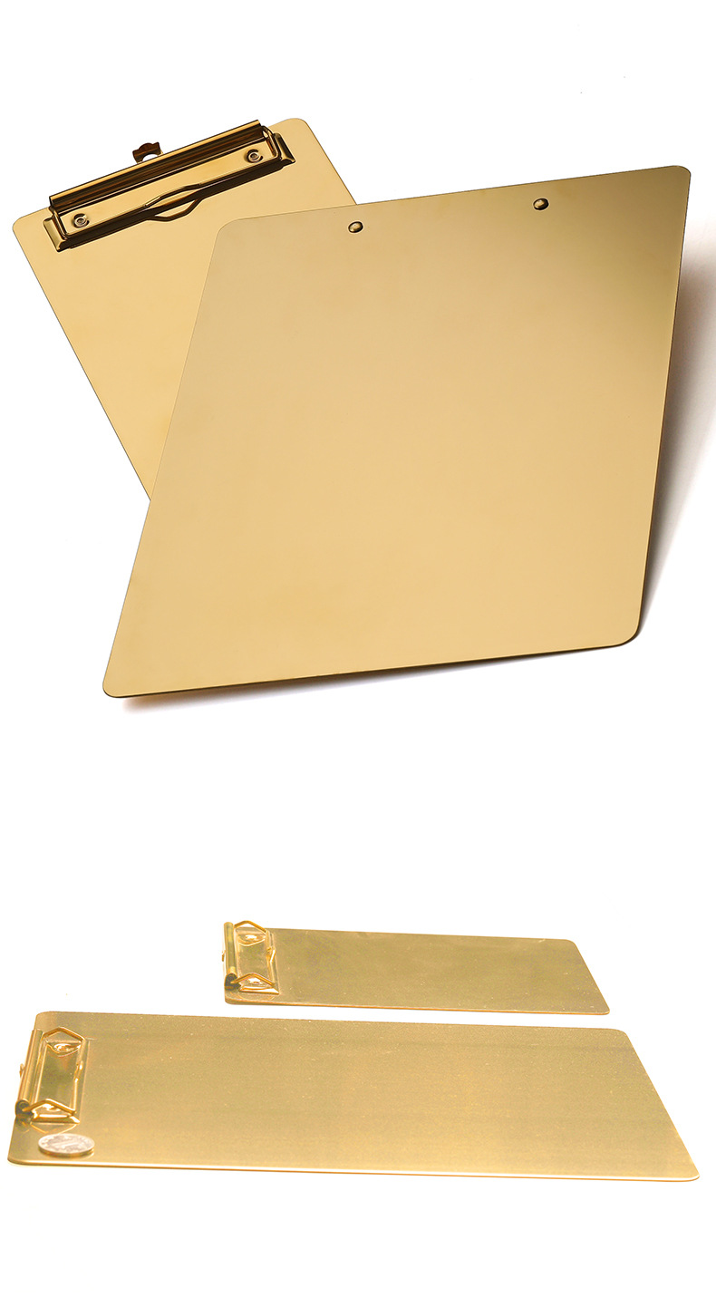 Nordic Ins Golden Stainless Steel File Tablet Clip Base Plate Restaurant Order Plywood Menu Holder Material Plywood