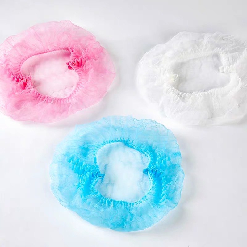 100 PCs Disposable Hats Non-Woven Hood Dust-Proof Chef Food Factory Workshop Anti-Hair Loss Blue Bar Cap