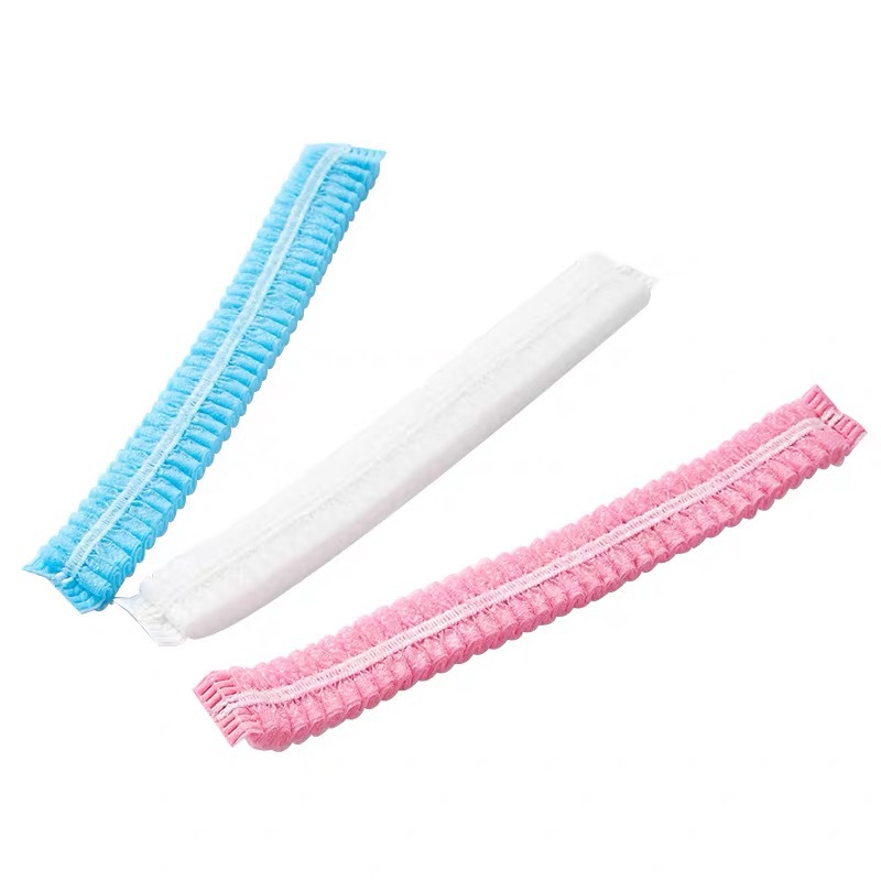 100 PCs Disposable Hats Non-Woven Hood Dust-Proof Chef Food Factory Workshop Anti-Hair Loss Blue Bar Cap