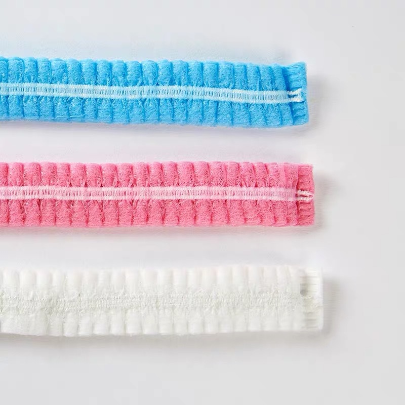 100 PCs Disposable Hats Non-Woven Hood Dust-Proof Chef Food Factory Workshop Anti-Hair Loss Blue Bar Cap