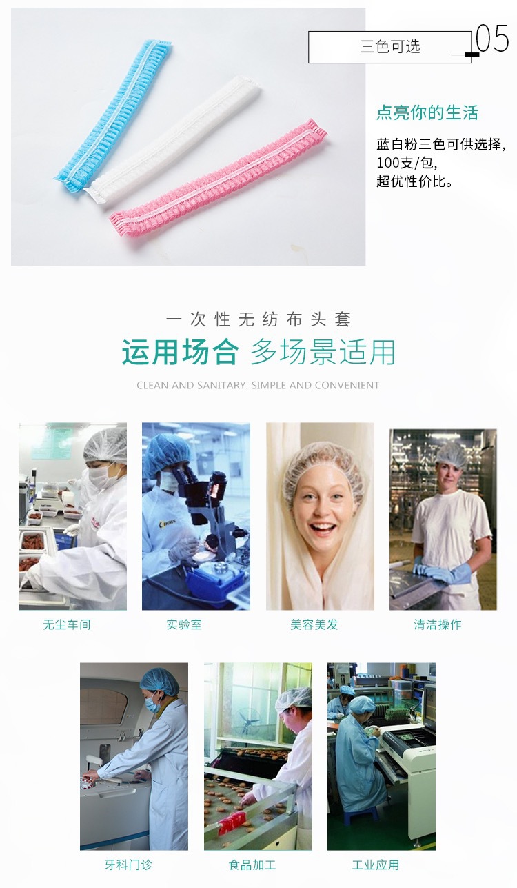 100 PCs Disposable Hats Non-Woven Hood Dust-Proof Chef Food Factory Workshop Anti-Hair Loss Blue Bar Cap