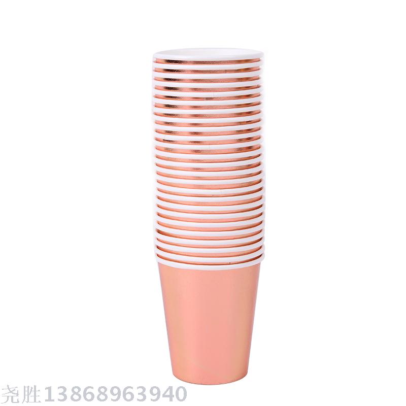 Eco-Friendly Rose Gold Disposable Tableware Set for Birthday Decorations