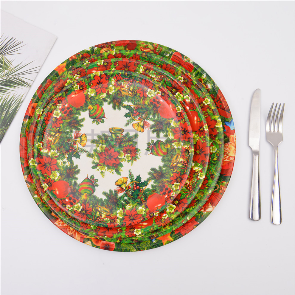 European-Style round Painted round Dinner Plate at-Home Party Theme Decorative Tray Christmas Dinner Wedding Dinner Plate