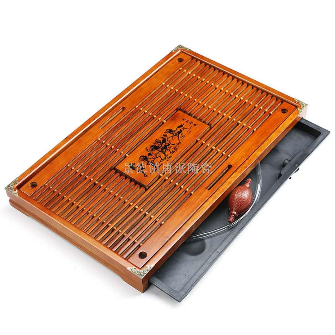 The family tea tray long square drawer type medium tea set tray solid wood tea tray.