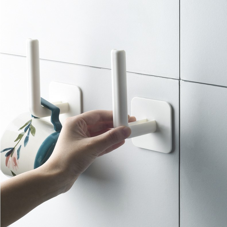 2 PCs No Trace Stickers Storage Rack Kitchen and Bathroom Wall-Mounted Shelf Pot Cover Rack Tissue Holder Plastic Wrap Rack Hook 1308
