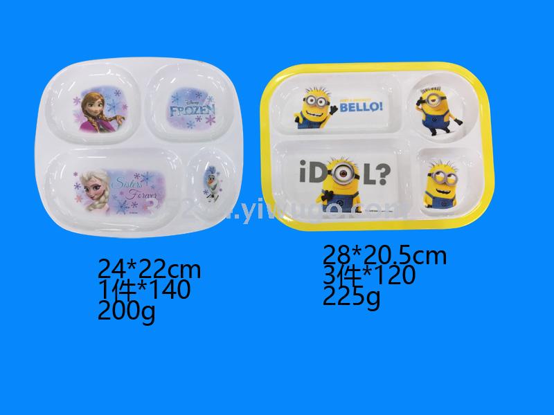 Melamine tableware children lattice plate imitation ceramic tableware run rivers lake floor painting hot style