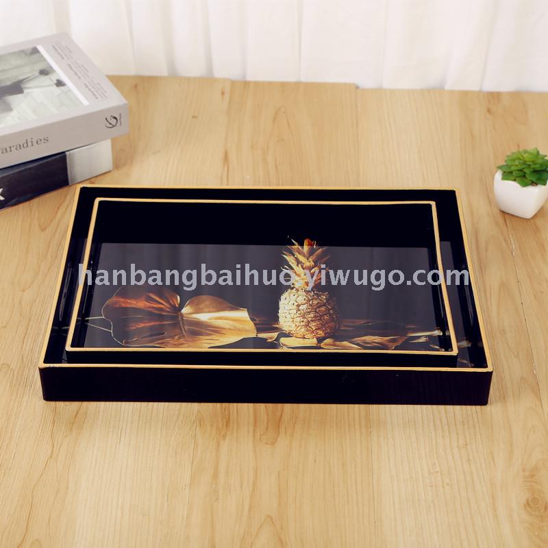 European luxury American light luxury metal tea tray tray household teacup hollow glass mirror living room decorations