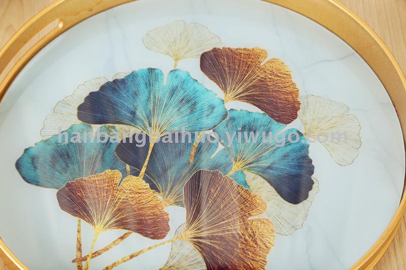 Round mirror tray creative end fruit plate American light luxury tea tray tea table decorative household business