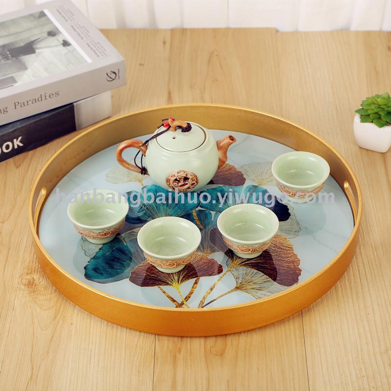 Round mirror tray creative end fruit plate American light luxury tea tray tea table decorative household business Round mirror tray creative end fruit plate American light luxury tea tray tea table decorative household business