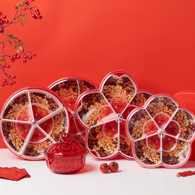 Plum-Shaped Grid 5-Grid Nuts Candy Box Creative Candy Plate Wedding Dried Fruit Box Snack Dish Inner Grid Can Be Taken out