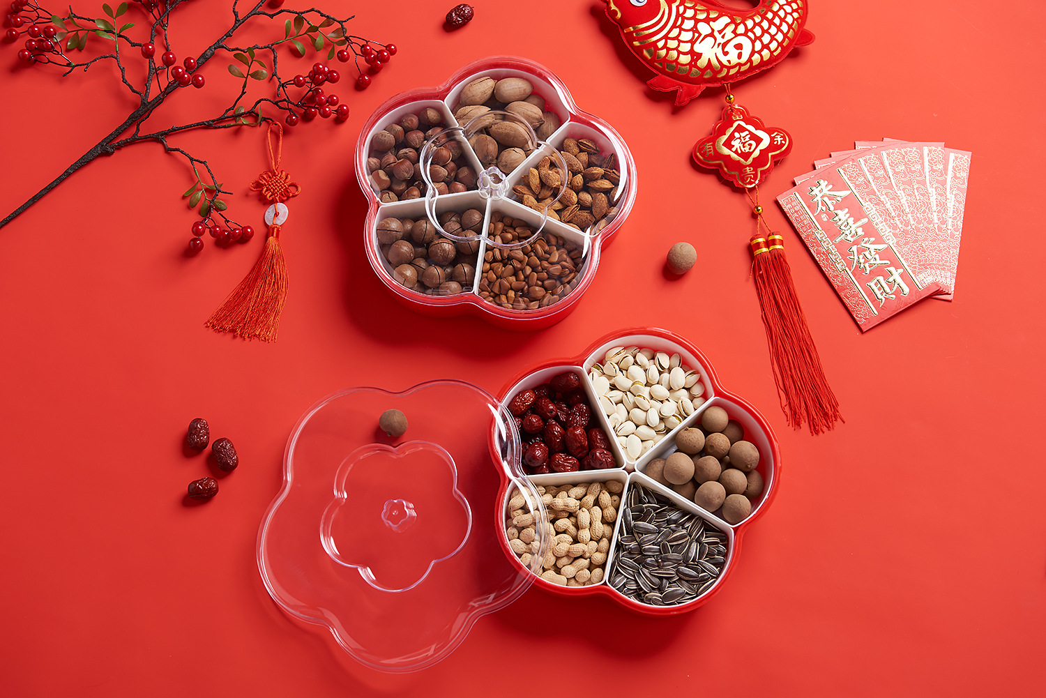 Plum-Shaped Grid 5-Grid Nuts Candy Box Creative Candy Plate Wedding Dried Fruit Box Snack Dish Inner Grid Can Be Taken out