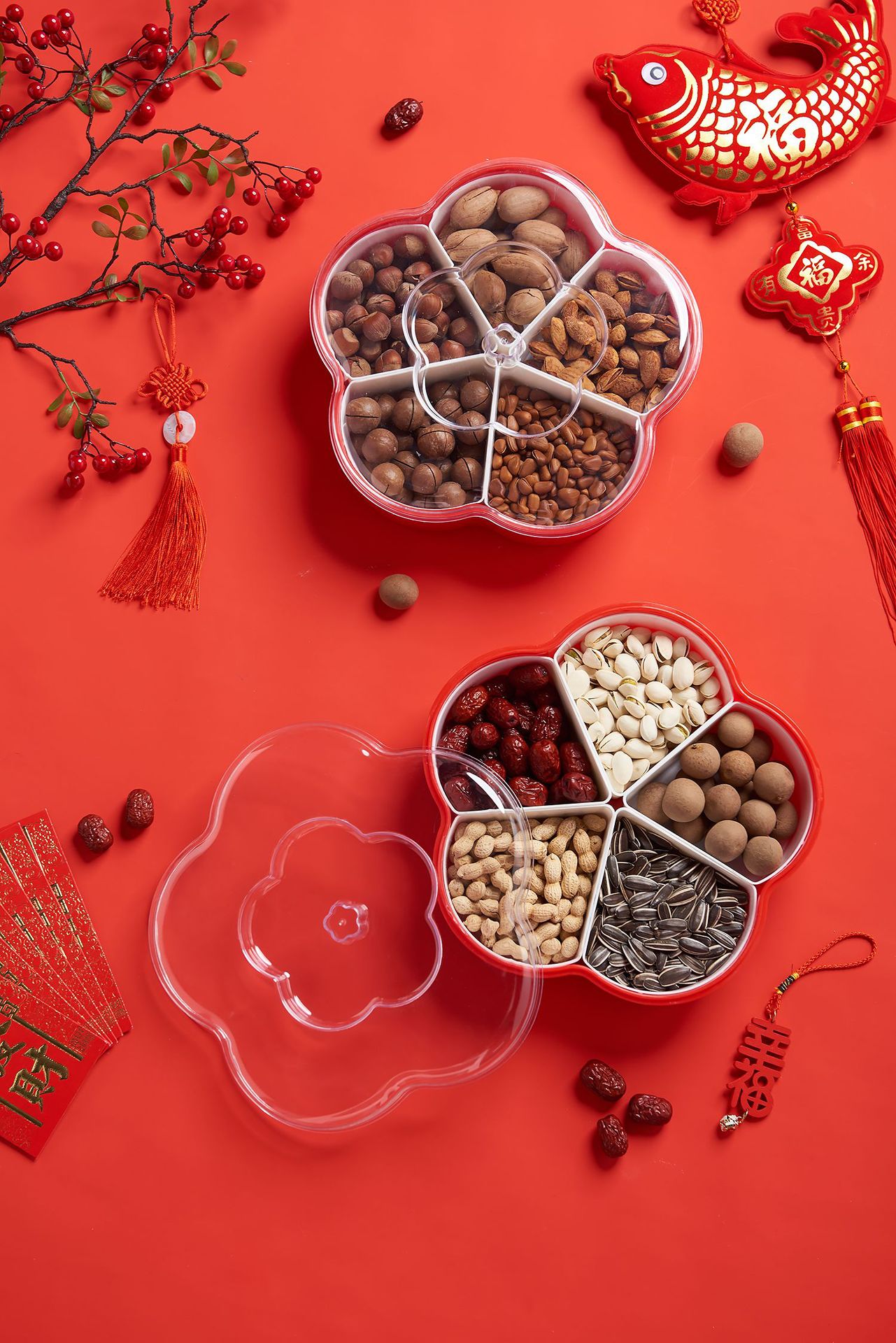 Plum-Shaped Grid 5-Grid Nuts Candy Box Creative Candy Plate Wedding Dried Fruit Box Snack Dish Inner Grid Can Be Taken out