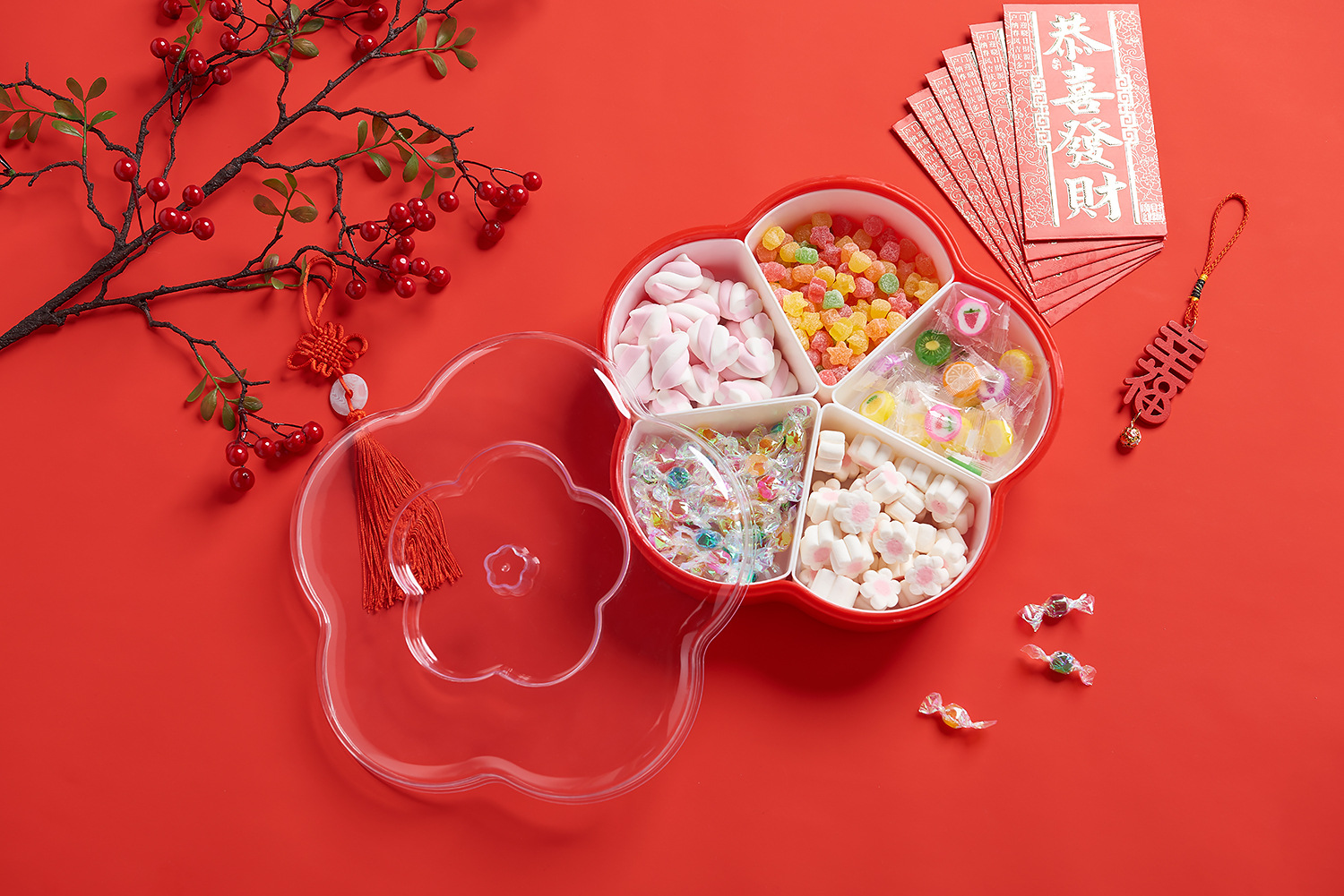Plum-Shaped Grid 5-Grid Nuts Candy Box Creative Candy Plate Wedding Dried Fruit Box Snack Dish Inner Grid Can Be Taken out