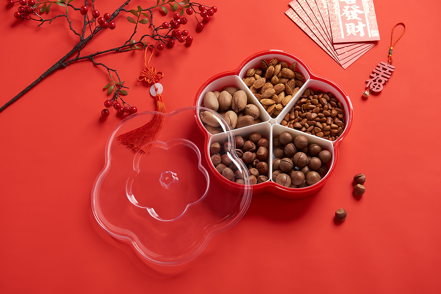 Plum-Shaped Grid 5-Grid Nuts Candy Box Creative Candy Plate Wedding Dried Fruit Box Snack Dish Inner Grid Can Be Taken out Plum-Shaped Grid 5-Grid Nuts Candy Box Creative Candy Plate Wedding Dried Fruit Box Snack Dish Inner Grid Can Be Taken out