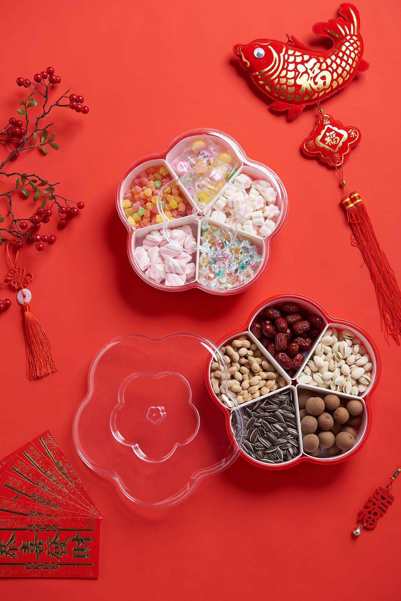 Plum-Shaped Grid 5-Grid Nuts Candy Box Creative Candy Plate Wedding Dried Fruit Box Snack Dish Inner Grid Can Be Taken out Plum-Shaped Grid 5-Grid Nuts Candy Box Creative Candy Plate Wedding Dried Fruit Box Snack Dish Inner Grid Can Be Taken out