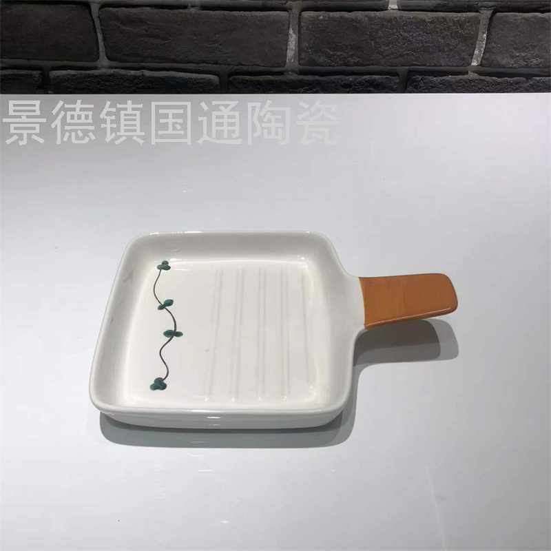 Jingdezhen Foreign Trade Export Ceramic Bowl Plate Compartment Tray Cold Plate Handle Bowl Handle Plate Baking at Home Bowl Hexagonal Plate