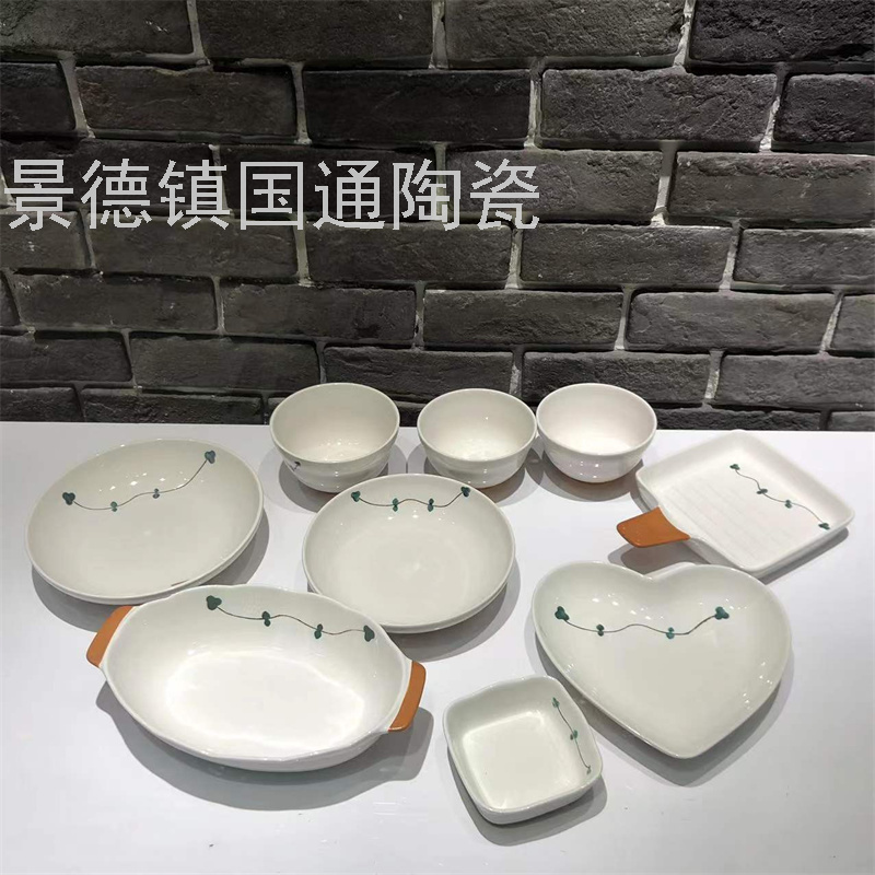 Jingdezhen Foreign Trade Export Ceramic Bowl Plate Compartment Tray Cold Plate Handle Bowl Handle Plate Baking at Home Bowl Hexagonal Plate Jingdezhen Foreign Trade Export Ceramic Bowl Plate Compartment Tray Cold Plate Handle Bowl Handle Plate Baking at Home Bowl Hexagonal Plate