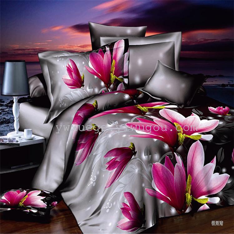 Snow pigeon home textile bedding set of four export 100% polyester fiber reactive dyeing cloth faded long direct sales