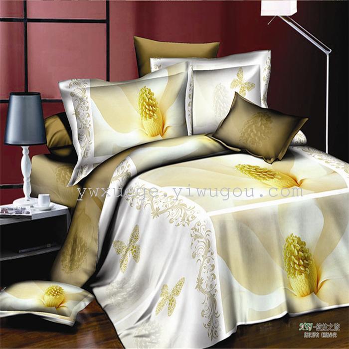 Snow pigeon home textile bedding set of four export 100% polyester fiber reactive dyeing cloth faded long direct sales Snow pigeon home textile bedding set of four export 100% polyester fiber reactive dyeing cloth faded long direct sales