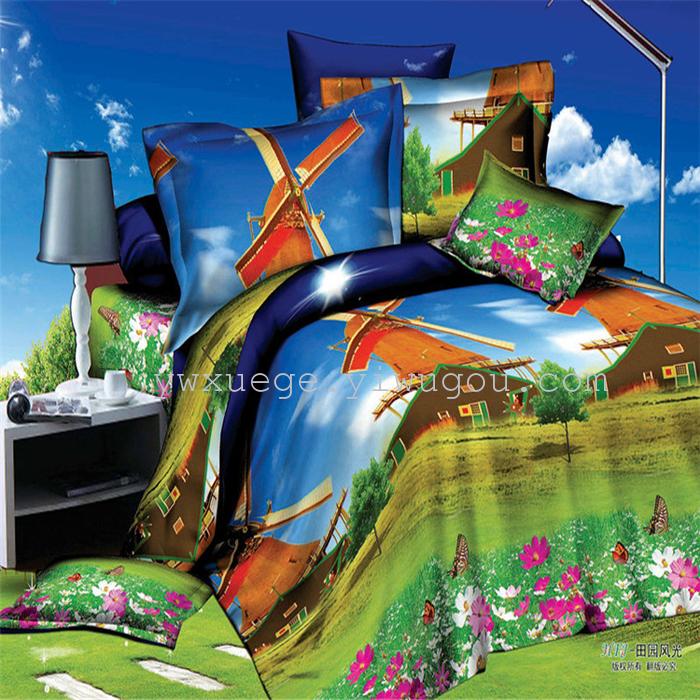 Snow pigeon home textile bedding set of four export 100% polyester fiber reactive dyeing cloth faded long direct sales Snow pigeon home textile bedding set of four export 100% polyester fiber reactive dyeing cloth faded long direct sales