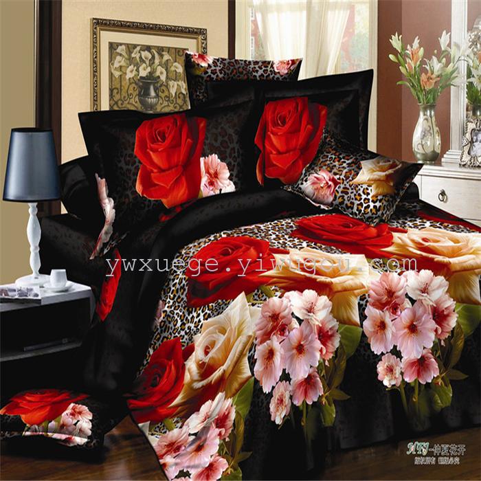 Snow pigeon home textile bedding set of four export 100% polyester fiber reactive dyeing cloth faded long direct sales Snow pigeon home textile bedding set of four export 100% polyester fiber reactive dyeing cloth faded long direct sales