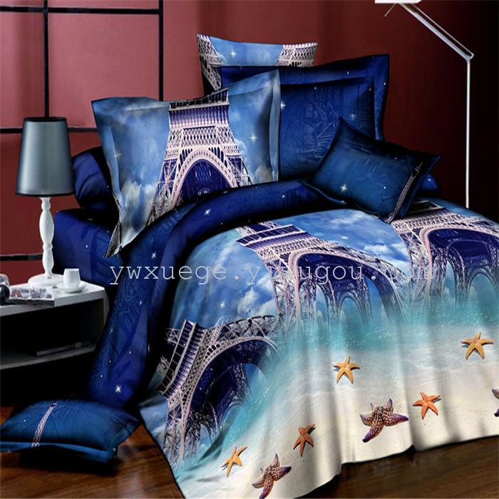 Snow pigeon home textile bedding set of four export 100% polyester fiber reactive dyeing cloth faded long direct sales Snow pigeon home textile bedding set of four export 100% polyester fiber reactive dyeing cloth faded long direct sales