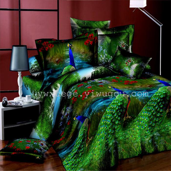 Snow pigeon home textile bedding set of four export 100% polyester fiber reactive dyeing cloth faded long direct sales Snow pigeon home textile bedding set of four export 100% polyester fiber reactive dyeing cloth faded long direct sales