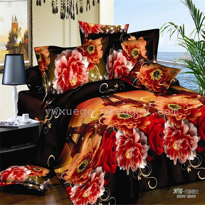 Snow song hometextile bedding 3D twill weave cotton active printing bedding set of four foreign trade outlets---Golden Snow song hometextile bedding 3D twill weave cotton active printing bedding set of four foreign trade outlets---Golden