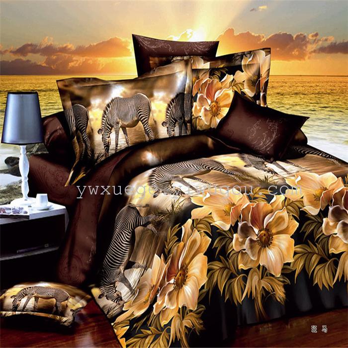 Snow song hometextile bedding 3D twill weave cotton active printing bedding set of four foreign trade outlets---Golden Snow song hometextile bedding 3D twill weave cotton active printing bedding set of four foreign trade outlets---Golden