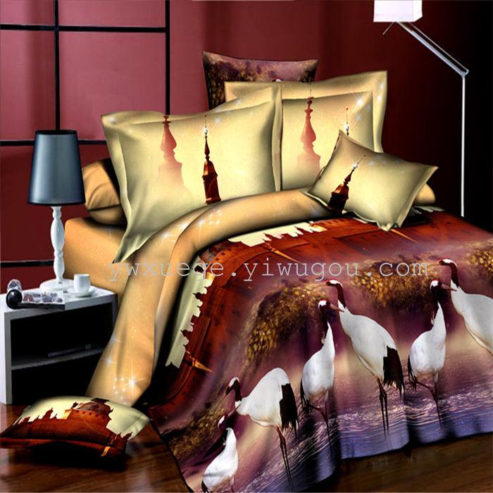 Snow song hometextile bedding 3D twill weave cotton active printing bedding set of four foreign trade outlets---Golden Snow song hometextile bedding 3D twill weave cotton active printing bedding set of four foreign trade outlets---Golden