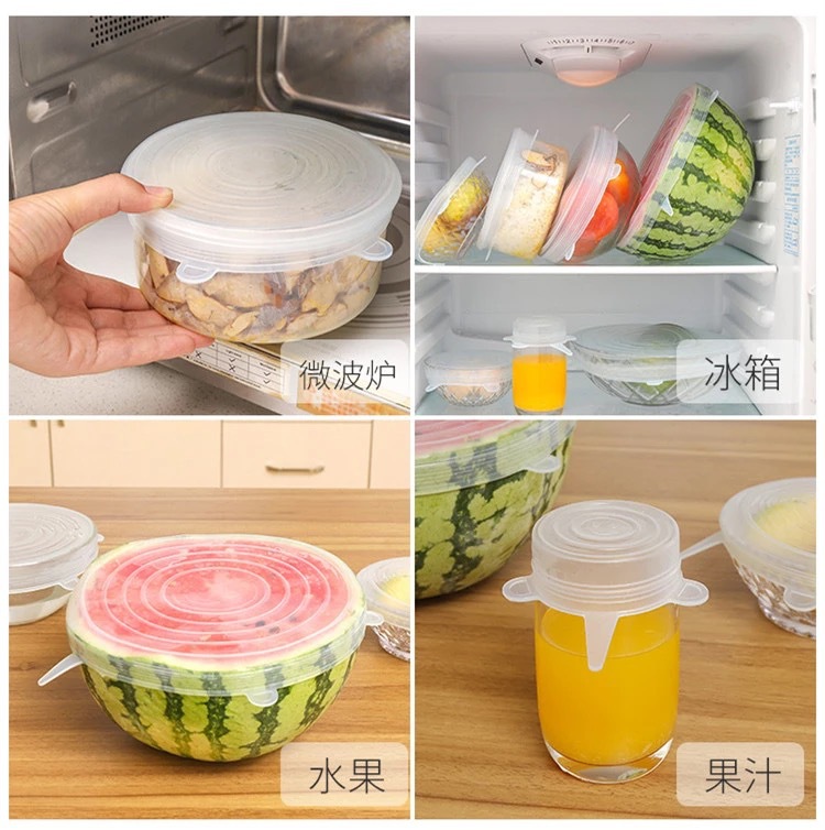 Transparent cover manufacturers direct sales of 6 sets of silicone fresh cover food plastic wrap elastic stretch seal