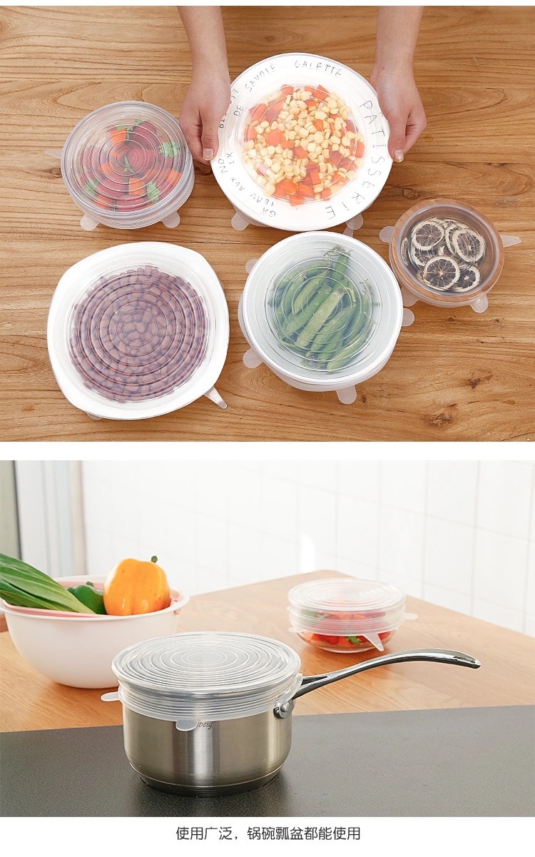 Transparent cover manufacturers direct sales of 6 sets of silicone fresh cover food plastic wrap elastic stretch seal