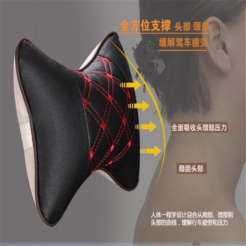 Foreign trade hot style automobile headrest hang embroidery dani pu leather punched hole neck protection pillow Foreign trade hot style automobile headrest hang embroidery dani pu leather punched hole neck protection pillow