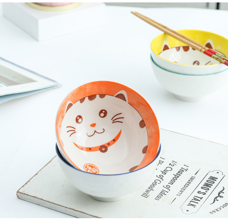 Gift Bowl and Chopsticks Set Fortune Cat Ceramic Bowl Tableware Opening Custom Wedding Sales Gift Box Bowl Set Event Gift
