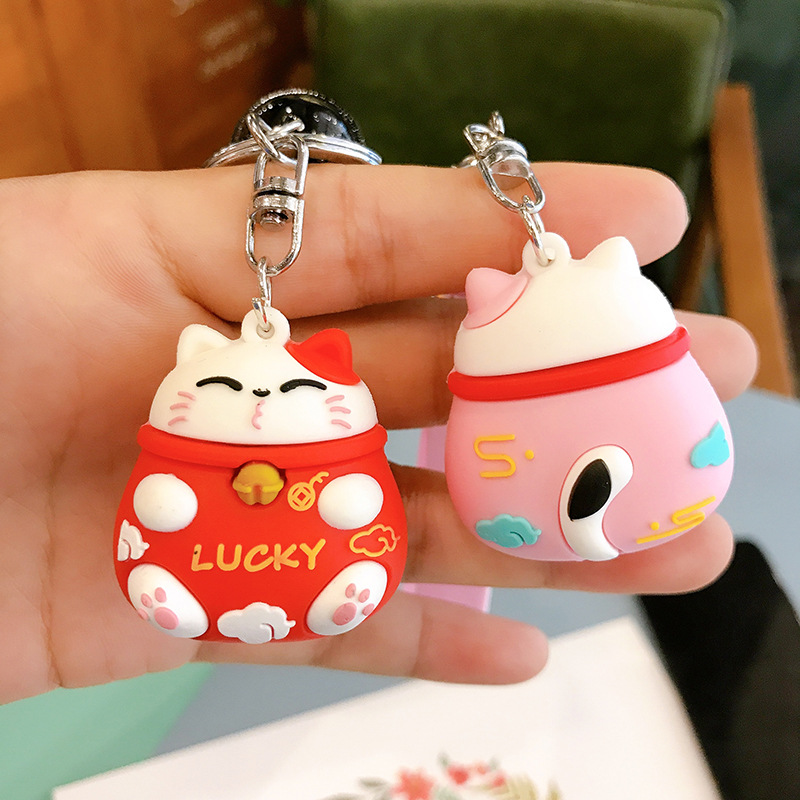 Plastic Drop Fortune Cat Keychain PVC Cartoon Schoolbag Pendant Creative Small Gift Internet Hot Key Ring Customization Plastic Drop Fortune Cat Keychain PVC Cartoon Schoolbag Pendant Creative Small Gift Internet Hot Key Ring Customization