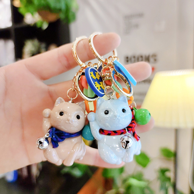 Acrylic Pearl Fortune Cat Keychain Couple Men and Women Handbag Pendant Wholesale Little Creative Gifts Gift