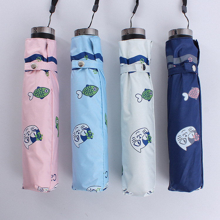 Fortune cat cartoon three fold eversion umbrella black oprene sun block folding sun umbrella shade umbrella Fortune cat cartoon three fold eversion umbrella black oprene sun block folding sun umbrella shade umbrella