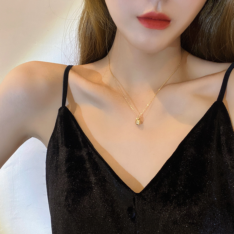 INS Trendy Korean Style Fortune Cat Titanium Steel Necklace Female 2021 TikTok Same Design Sense Valentine Gift Clavicle Chain
